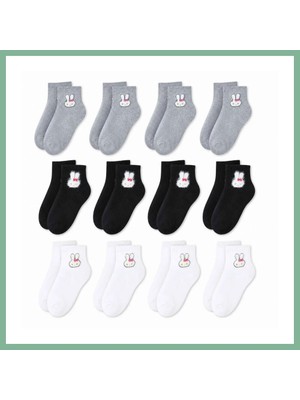 Bşk Virgo Kadın Tavşan Desenli Kısa Konç Çorap 12'li Paket, %80 Pamuklu Dikişsiz Burun, Nefes Alan Yumuşak Bilek Çorabı, Gri Siyah Beyaz · Beden: 36-40 · Renk: Çok Renkli 12 Li BSK2026