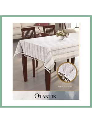 Bşk Virgo Pamuklu Masa Örtüsü Tablecloth 150X220 cm Yemek Masası Örtüsü Otantik Model Krem BSK2026