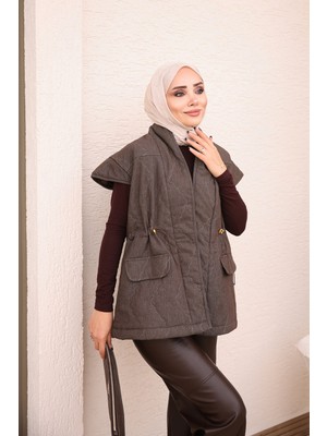 İmaj Butik Kahverengi Bel Lastikli Kapitone Yelek
