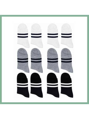 Bşk Virgo Unisex Çizgili Kısa Konç 12'li Bilek Çorabı, %80 Pamuklu Parfümlü, Dikişsiz Burun, Siyah Beyaz Gri, Yumuşak Günlük Spor Çorap · Beden: 36-40 · Renk: Çok Renkli 12 Li BSK2026