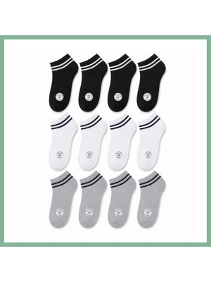 Bşk Virgo Unisex Çizgili Kısa Konç Patik Çorap 12 Çift, %85 Pamuklu Geri Dönüştürülmüş Iplik, Parfümlü Ince Dikişli, Siyah Beyaz Gri Günlük Spor Çorabı · Beden: 39-44 · Renk: Çok Renkli 12 Li BSK2026