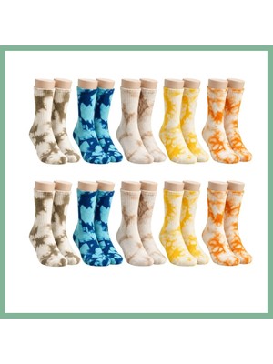 Bşk Virgo Unisex Batik Desenli Çorap 10'lu Set Pamuklu Renkli Uzun Soket Dikişsiz Nefes Alan Günlük Spor Çorabı BSK2026