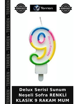 Terrien Delux Serisi Sunum Neşeli Sofra Renkli Klasik 9 Rakam Mum