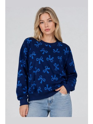 Fiolin 3 Iplik Şardonlu Kurdele Desenli Sweatshirt