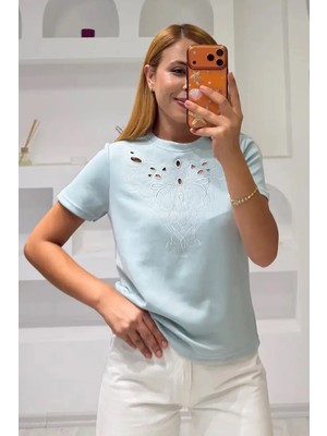Fiolin Soft Touch Modal Kumaş Nakışlı Lazer Kesim T-Shirt