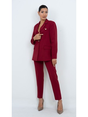 Dorne Moda Kadın Gold Düğmeli Şık Blazer Ceket Pantolon Ikili Takım - Düğün - Ofis Şıklığı - Özel Gün Takım Elbise