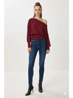 Fiolin Omuzu Açık Off Shoulder Triko Kazak