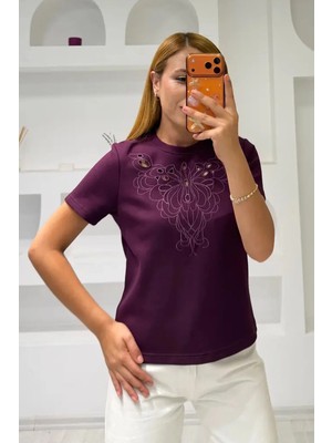 Fiolin Soft Touch Modal Kumaş Nakışlı Lazer Kesim T-Shirt
