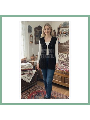 Bşk Virgo Özel Tasarım Istiridye Yelek, Çeyizlik Yelek, Siyah BSK2026