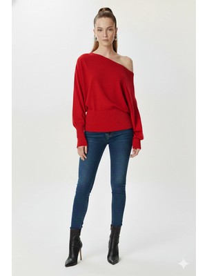 Fiolin Omuzu Açık Off Shoulder Triko Kazak