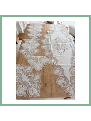 Bşk Virgo Salon Takımı Çeyizlik Krem Runner Set 5 Parça Keten Ranır Masa Konsol Sehpa Örtüsü Lavinya BSK2026