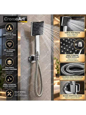 Kare Hortumlu Mafsallı Duş Fiskiyesi Fişkiyesi Başlığı Duşluk Seti