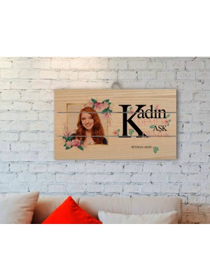 BK Gift Kişiye Özel Isimli Fotoğraflı Kadınlar Günü Otantik Ahşap Palet Tablo-3