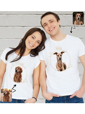 Bk Gift Kişiye Özel Iki Evcil Hayvan Tasarımlı Beyaz Tişört-4, Sevgiliye Hediye, Arkadaşa Hediye, Trend T-Shirt