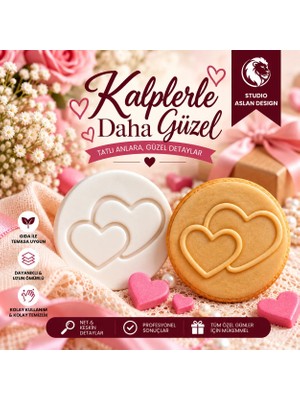 Studio Aslan Design Çift Kalp Şeker Hamuru Baskı Kalıbı 7 cm | Sevgililer Günü, Nişan, Söz, Düğün Kurabiye ve Cupcake Süsleme Mührü