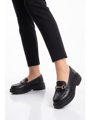 Ayk's Toka Detaylı Kalın Tabanlı Şık Rahat Siyah Kadın Casual Ayakkabı Loafer 1805