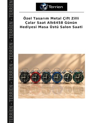 Terrien Özel Tasarım Metal Çift Zilli Çalar Saat ALK6458 Günün Hediyesi Masa Üstü Salon Saati