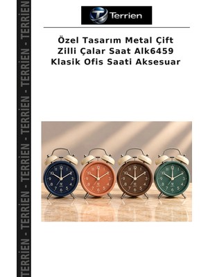 Terrien Özel Tasarım Metal Çift Zilli Çalar Saat ALK6459 Klasik Ofis Saati Aksesuar