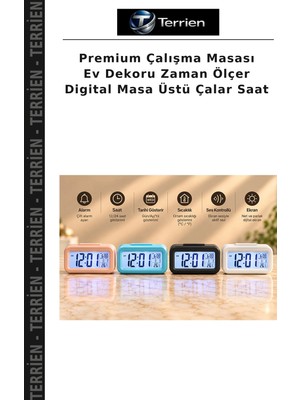 Terrien Premium Çalışma Masası Ev Dekoru Zaman Ölçer Digital Masa Üstü Çalar Saat