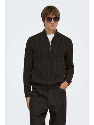 Only & Sons Onskim Pamuklu Regular Fit Fermuarlı Dik Yaka Kazak Erkek Kazak 22038897