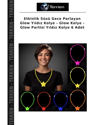 Terrien Etkinlik Süsü Gece Parlayan Glow Yıldız Kolye - Glow Kolye - Glow Partisi Yıldız Kolye 6 Adet