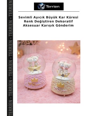 Terrien Sevimli Ayıcık Büyük Kar Küresi Renk Değiştiren Dekoratif Aksesuar Karışık Gönderim