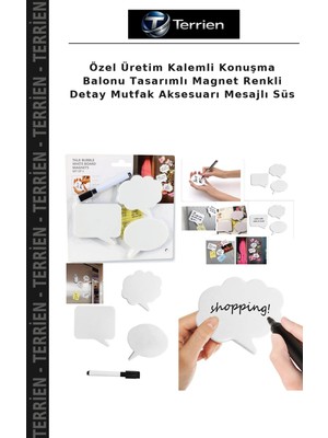 Terrien Özel Üretim Kalemli Konuşma Balonu Tasarımlı Magnet Renkli Detay Mutfak Aksesuarı Mesajlı Süs