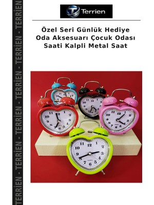 Terrien Özel Seri Günlük Hediye Oda Aksesuarı Çocuk Odası Saati Kalpli Metal Saat