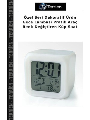 Terrien Özel Seri Dekoratif Ürün Gece Lambası Pratik Araç Renk Değiştiren Küp Saat
