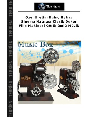 Terrien Özel Üretim Ilginç Hatıra Sinema Hatırası Klasik Dekor Film Makinesi Görünümlü Müzik