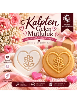 Studio Aslan Design Çift Kalp Şeker Hamuru Baskı Kalıbı 7 cm | Sevgililer Günü, Nişan, Söz, Düğün ve Kurabiye Cupcake Süsleme Mührü