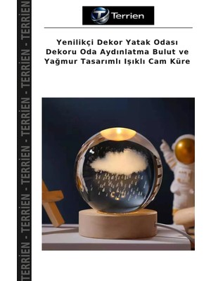 Terrien Yenilikçi Dekor Yatak Odası Dekoru Oda Aydınlatma Bulut ve Yağmur Tasarımlı Işıklı Cam Küre