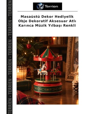 Terrien Masaüstü Dekor Hediyelik Obje Dekoratif Aksesuar Atlı Karınca Müzik Yılbaşı Renkli