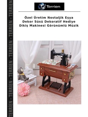 Terrien Özel Üretim Nostaljik Eşya Dekor Süsü Dekoratif Hediye Dikiş Makinesi Görünümlü Müzik