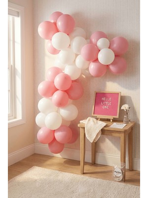 Partixa Hastane Odası Süsleme Hoş Geldin Bebek Ilk Gün Classic Set Kız Pembe Keçe Yazı Panosu Standlı Pompa Balon Zincirli