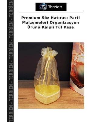 Terrien Premium Söz Hatırası Parti Malzemeleri Organizasyon Ürünü Kalpli Tül Kese
