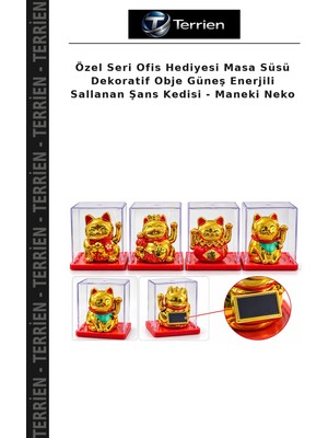 Terrien Özel Seri Ofis Hediyesi Masa Süsü Dekoratif Obje Güneş Enerjili Sallanan Şans Kedisi - Maneki Neko