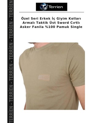 Terrien Özel Seri Erkek Iç Giyim Kolları Armalı Taktik Üst Sword Cırtlı Asker Fanila %100 Pamuk Single