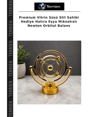 Terrien Premium Vitrin Süsü Stil Sahibi Hediye Hatıra Eşya Mıknatıslı Newton Orbital Balans
