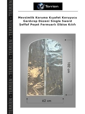 Terrien Mevsimlik Koruma Kıyafet Koruyucu Gardırop Düzeni Single Sword Şeffaf Poşet Fermuarlı Elbise Kılıfı