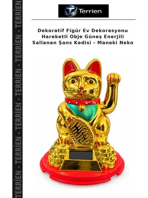 Terrien Dekoratif Figür Ev Dekorasyonu Hareketli Obje Güneş Enerjili Sallanan Şans Kedisi - Maneki Neko