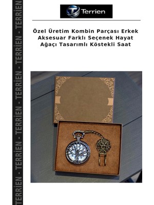Terrien Özel Üretim Kombin Parçası Erkek Aksesuar Farklı Seçenek Hayat Ağaçı Tasarımlı Köstekli Saat