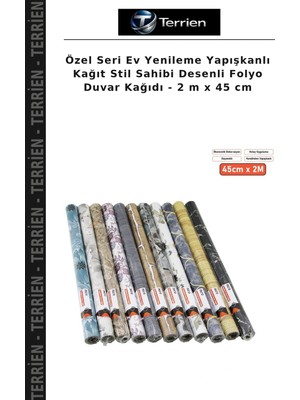 Terrien Özel Seri Ev Yenileme Yapışkanlı Kağıt Stil Sahibi Desenli Folyo Duvar Kağıdı - 2 M x 45 cm