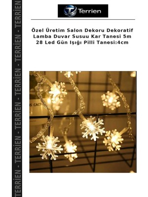 Terrien Özel Üretim Salon Dekoru Dekoratif Lamba Duvar Susuu Kar Tanesi 5m 28 LED Gün Işığı Pilli Tanesi:4cm
