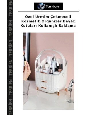 Terrien Özel Üretim Çekmeceli Kozmetik Organizer Beyaz Kutuları Kullanışlı Saklama