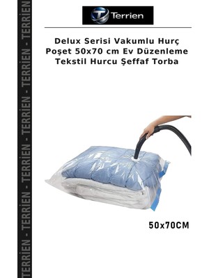 Terrien Delux Serisi Vakumlu Hurç Poşet 50X70 cm Ev Düzenleme Tekstil Hurcu Şeffaf Torba