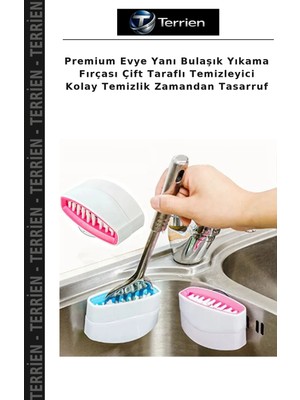 Terrien Premium Evye Yanı Bulaşık Yıkama Fırçası Çift Taraflı Temizleyici Kolay Temizlik Zamandan Tasarruf