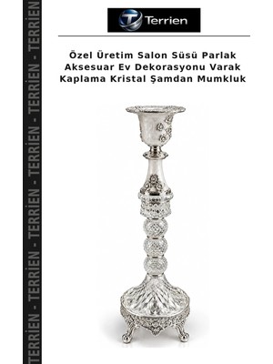 Terrien Özel Üretim Salon Süsü Parlak Aksesuar Ev Dekorasyonu Varak Kaplama Kristal Şamdan Mumkluk