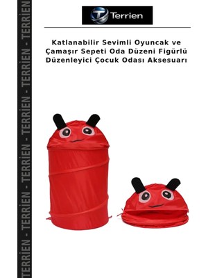 Terrien Katlanabilir Sevimli Oyuncak ve Çamaşır Sepeti Oda Düzeni Figürlü Düzenleyici Çocuk Odası Aksesuarı