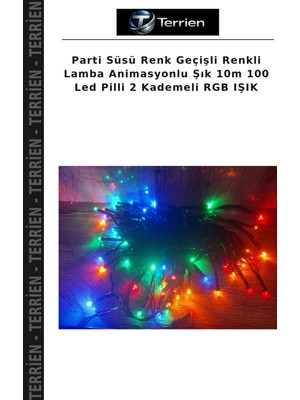 Terrien Parti Süsü Renk Geçişli Renkli Lamba Animasyonlu Şık 10M 100 LED Pilli 2 Kademeli Rgb Işık